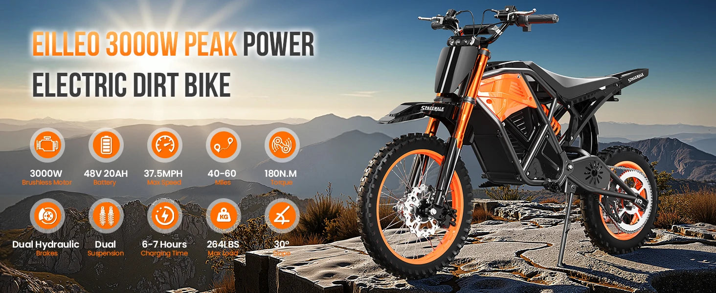 Electric Dirt Bike 3000W — 60 Mile Range