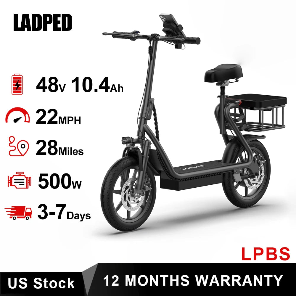 500W 14inch Electric Bicycle 10.4AH Battery 28Miles Max Range 21MPH