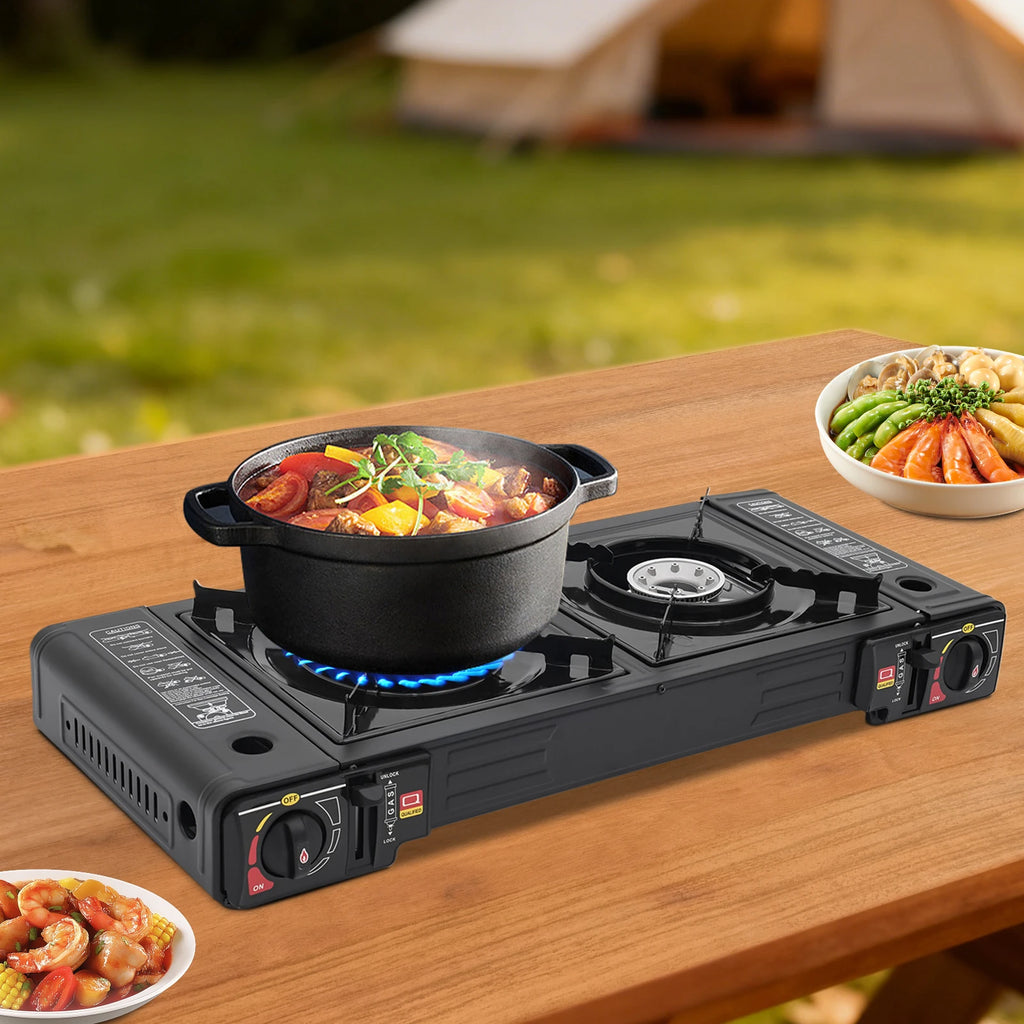 2-Burner Portable Butane Stove — Camping Cooktop