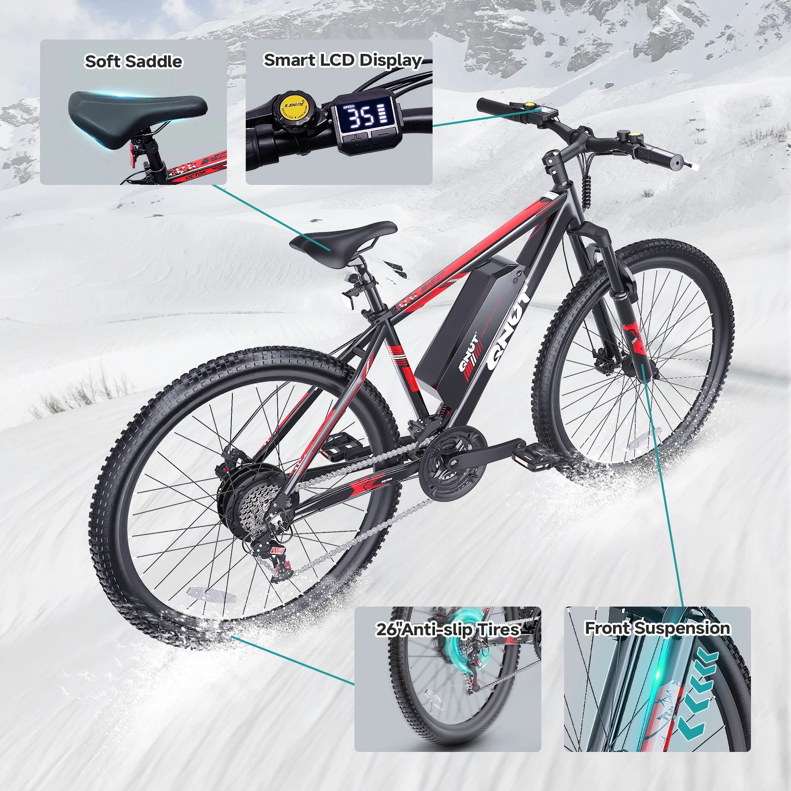 Mountain electric Bicycle 1000W 36V 10.4AH 26" Tire All-Terrain E-Bike Urban off-road Commuter
