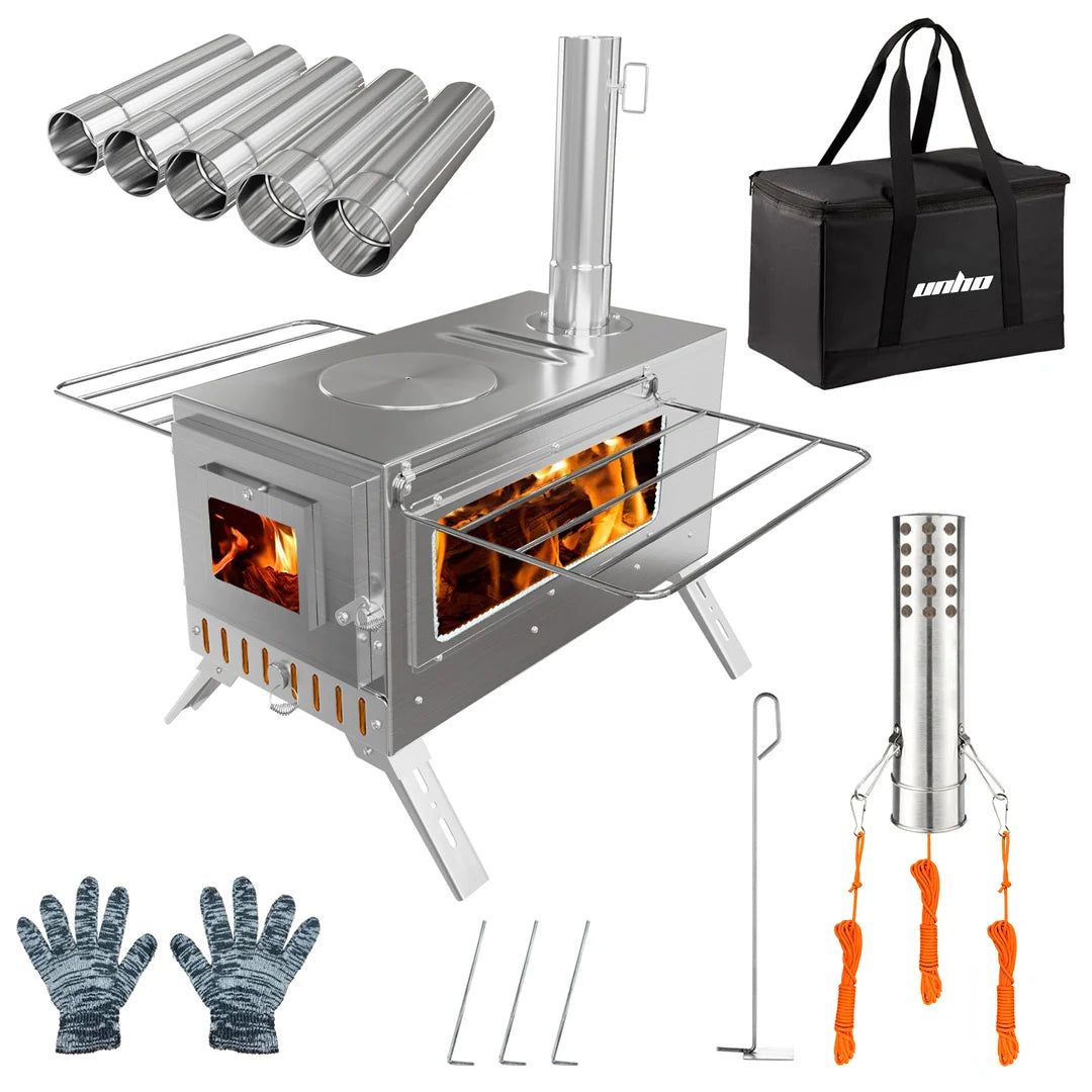 Hot Tent Stove, Portable Wood Stove with 6 Stainless Chimney Pipes