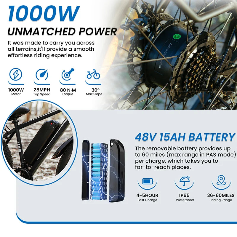 Electric Bicycle 1500W Motor 48V Lithium Battery Electric Bike Hydraulic Brake