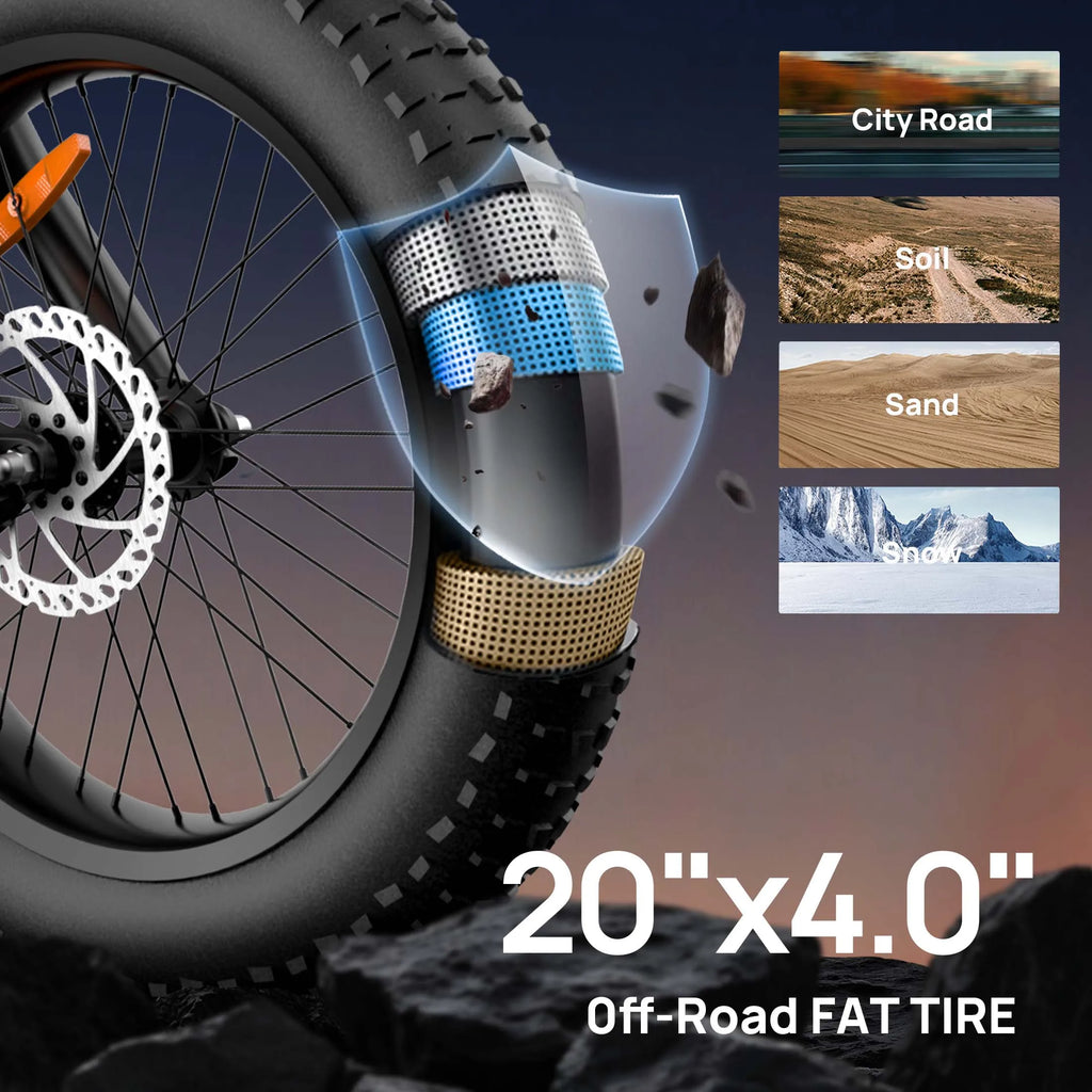 1500W Peak Electric Mountain Bike 48V 15.6Ah Removable Battery 28MPH 100 Mile Range Fat Tire E-Bike