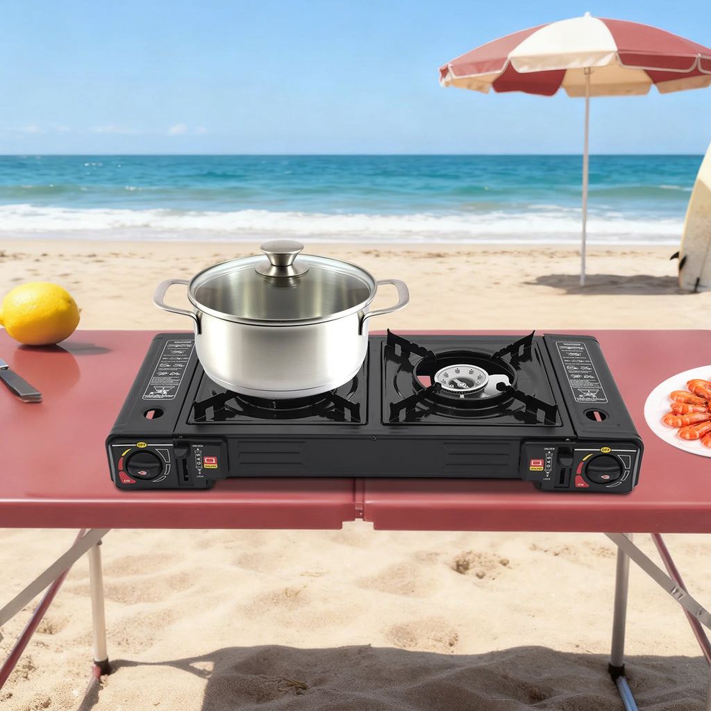2-Burner Portable Butane Stove — Camping Cooktop