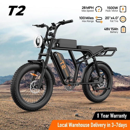 1500W Peak Electric Mountain Bike 48V 15.6Ah Removable Battery 28MPH 100 Mile Range Fat Tire E-Bike