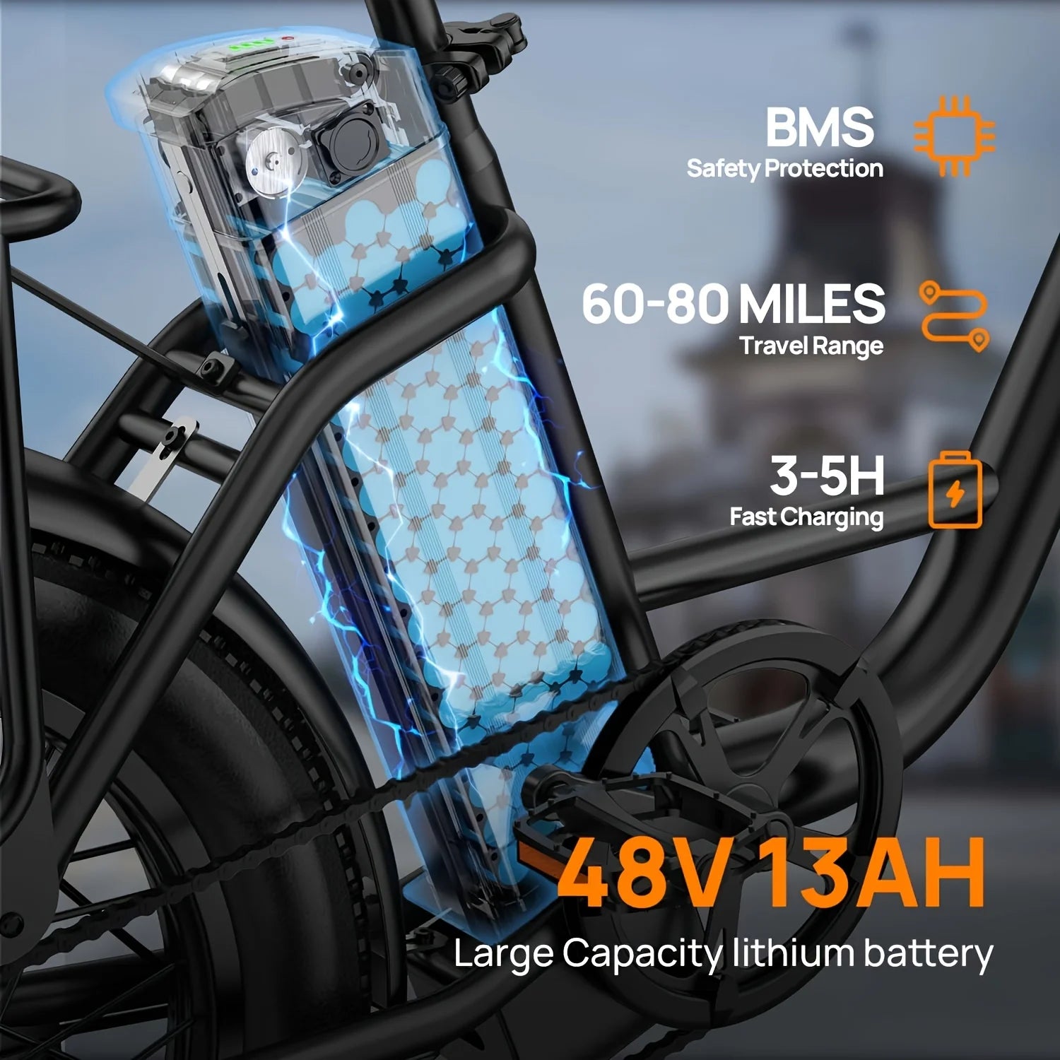 1000W Fat Tire Electric Bike 48V 13Ah Removable Battery