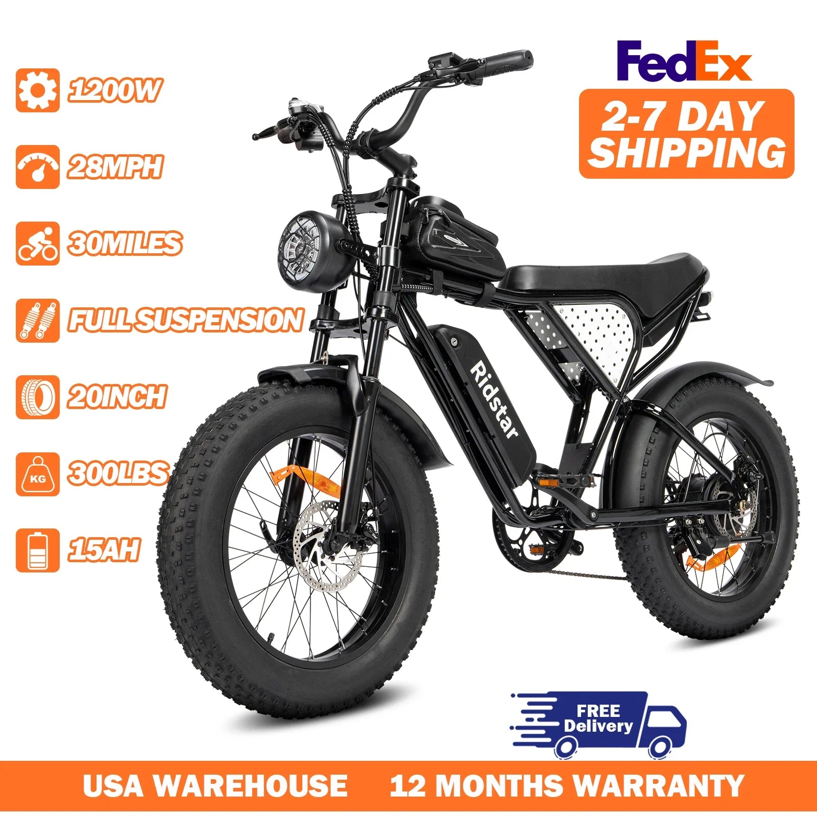 Electric Bike for Adult 1200W Fat Tire E bike Mechanical Disc Brakes