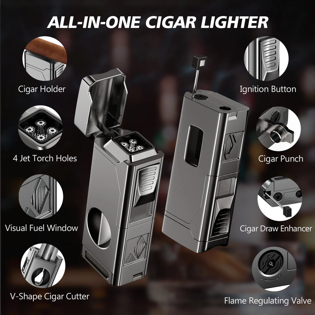 4-Jet Flame Lighter — Windproof & Refillable