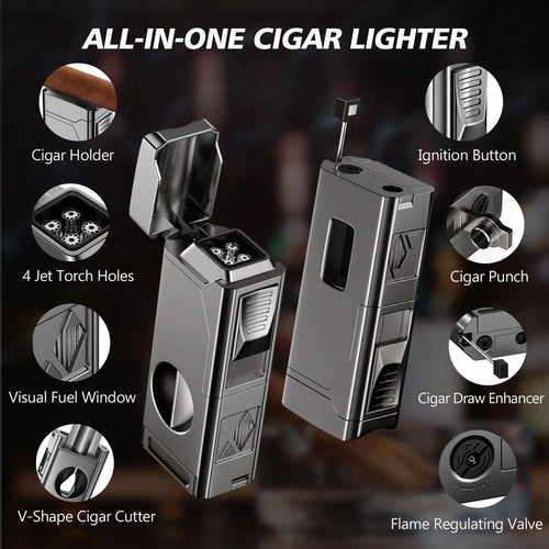 4-Jet Flame Lighter — Windproof & Refillable