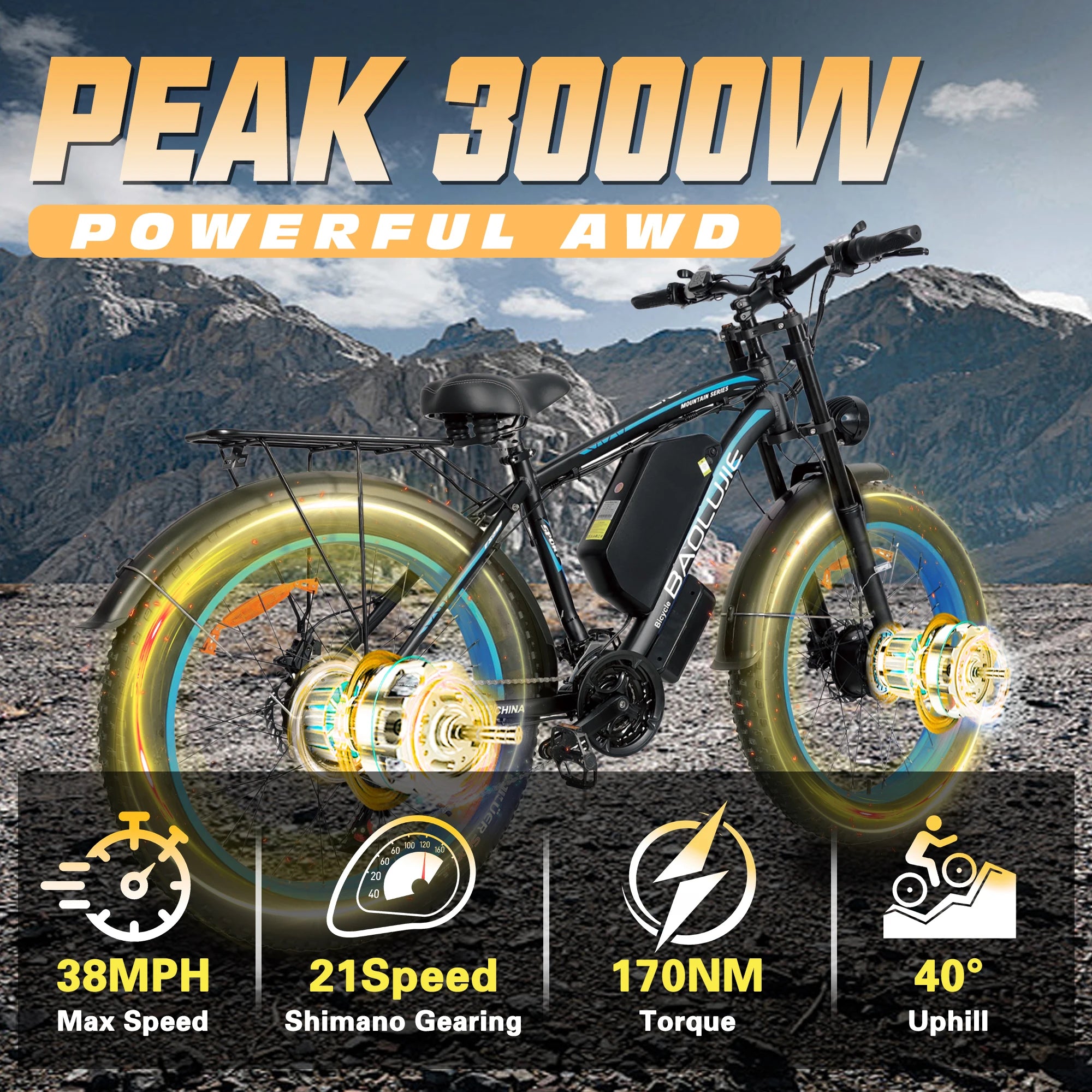 Peak 3000W/5000W Dual Motor Electric Bicycle  E-Bike for Adults