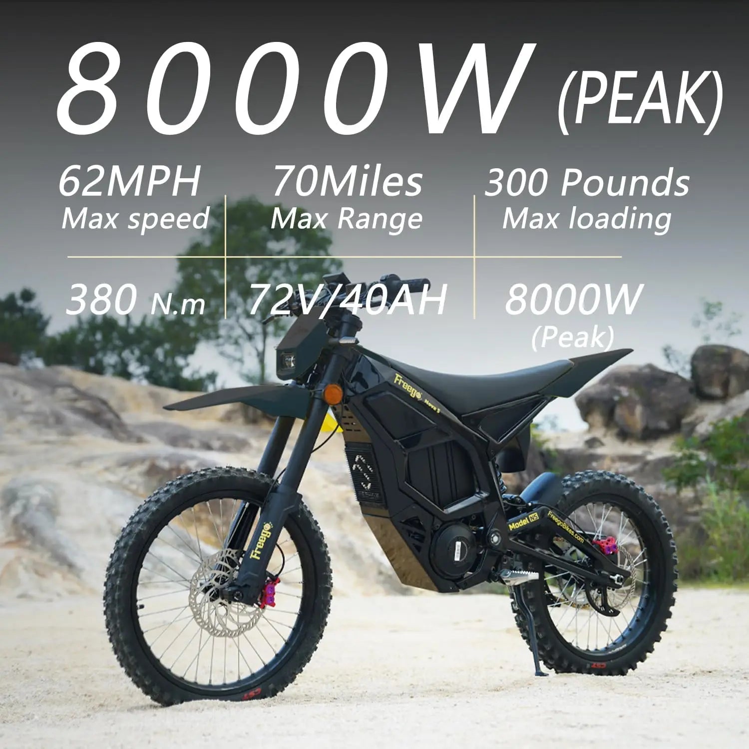 Electric Dirt Bike 8000W — 53 MPH Top Speed