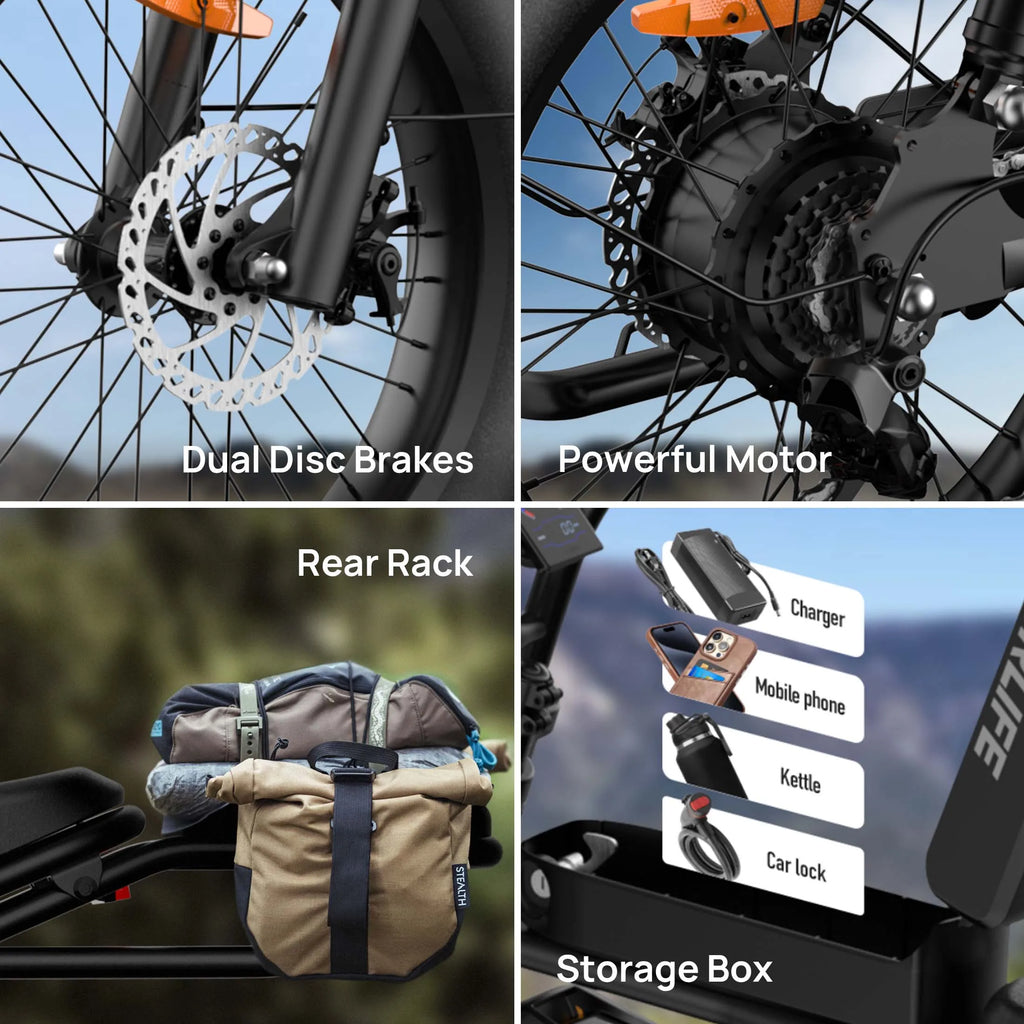 1500W Peak Electric Mountain Bike 48V 15.6Ah Removable Battery 28MPH 100 Mile Range Fat Tire E-Bike