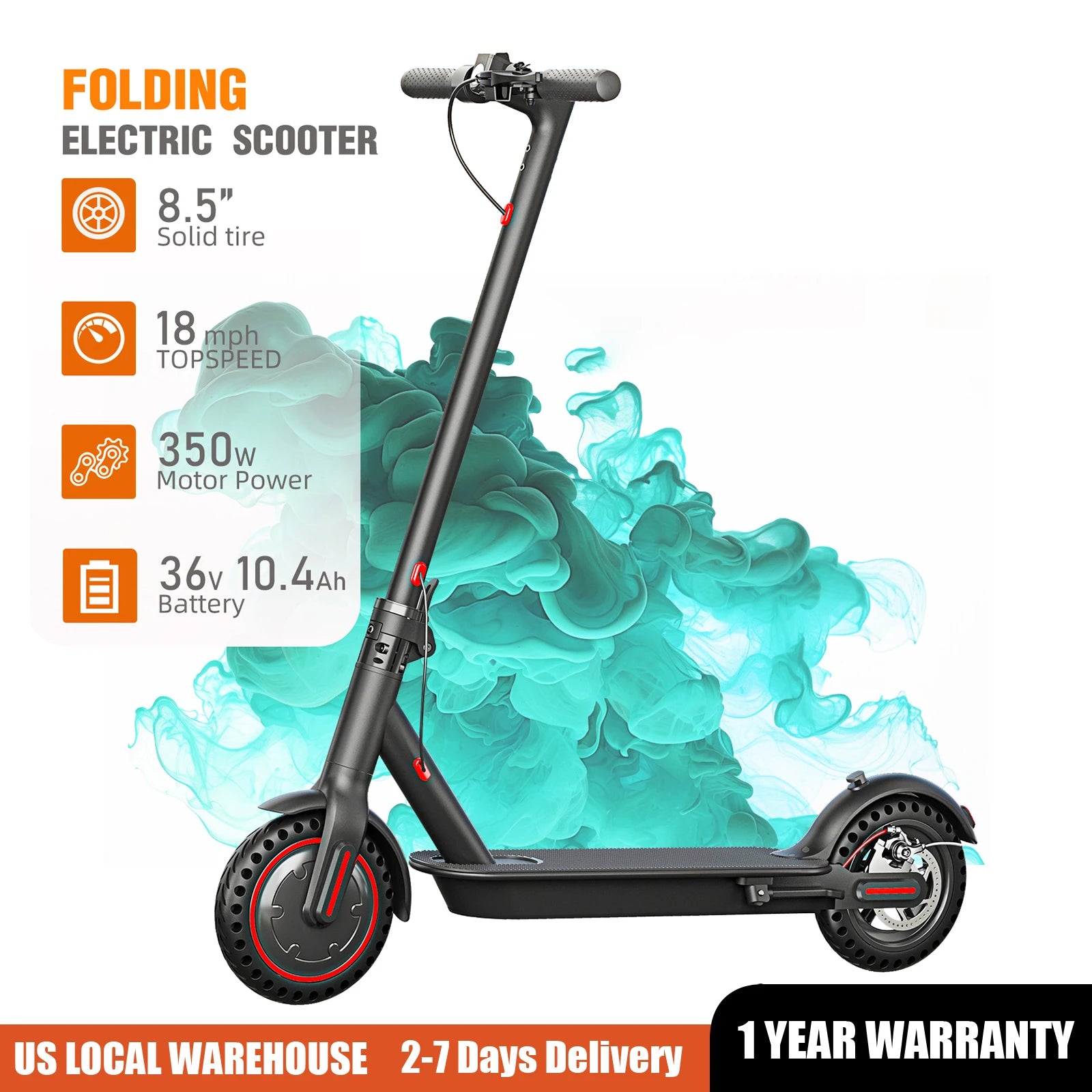 Foldable Electric Scooter for Adults, 8.5'' Solid Tires, Dual Brake System, Lightweight APP