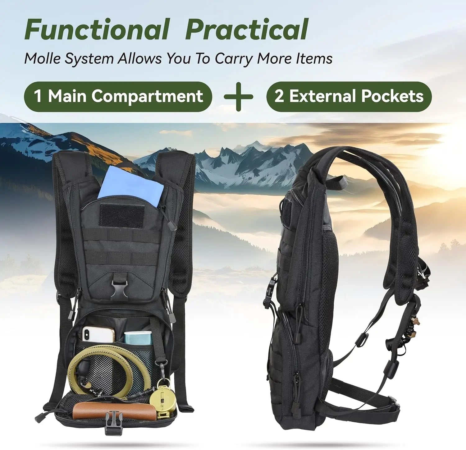 Tactical Hydration Backpack — 3L TPU Bladder