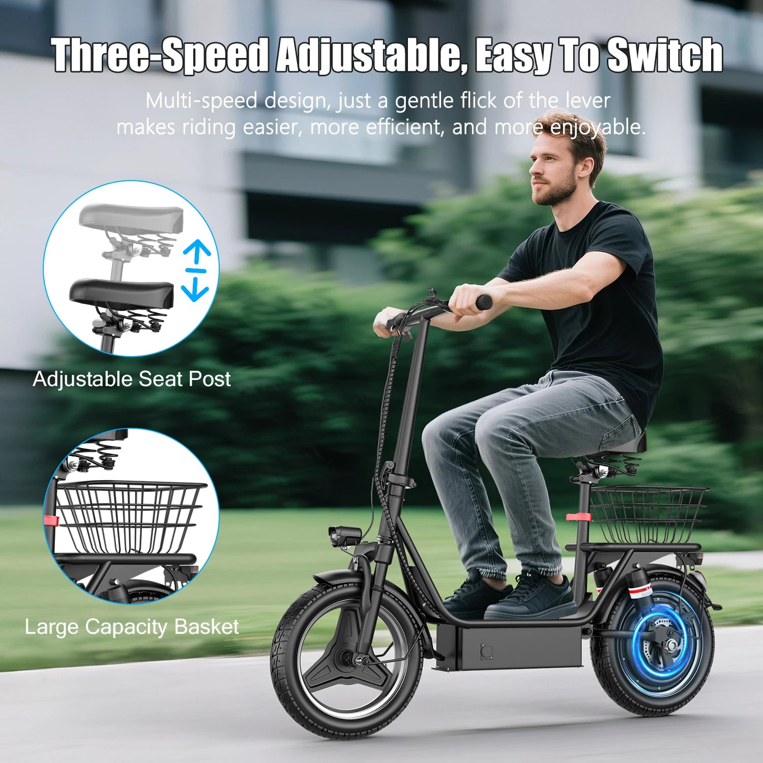 Electric Scooter Adults,650W Peak Motor,With Seat,Up to 20MPH, 25Miles