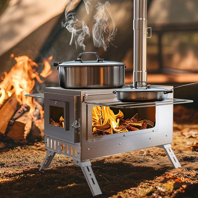 Hot Tent Stove, Portable Wood Stove with 6 Stainless Chimney Pipes