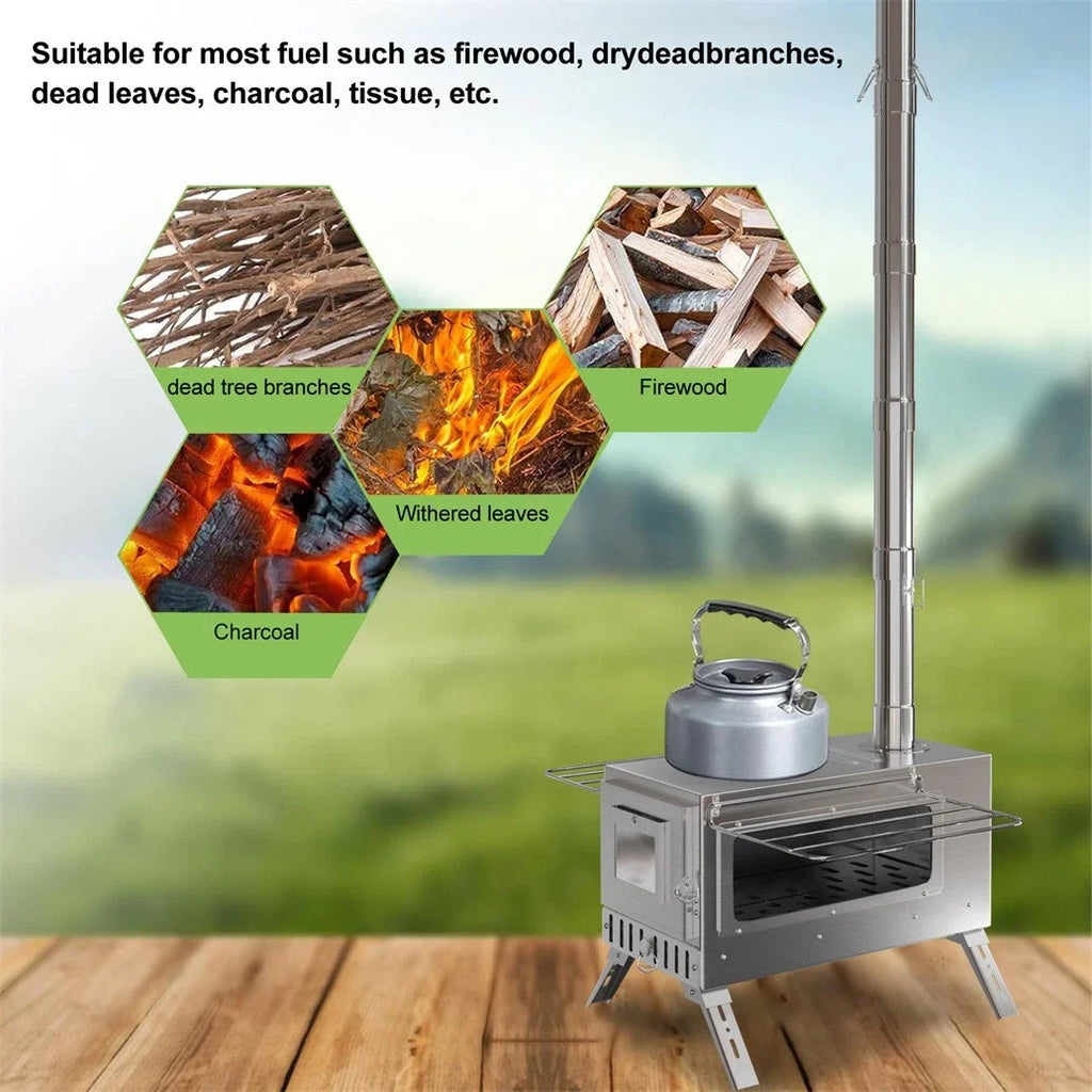 Hot Tent Wood Stove — Portable with 6 Chimney Pipes