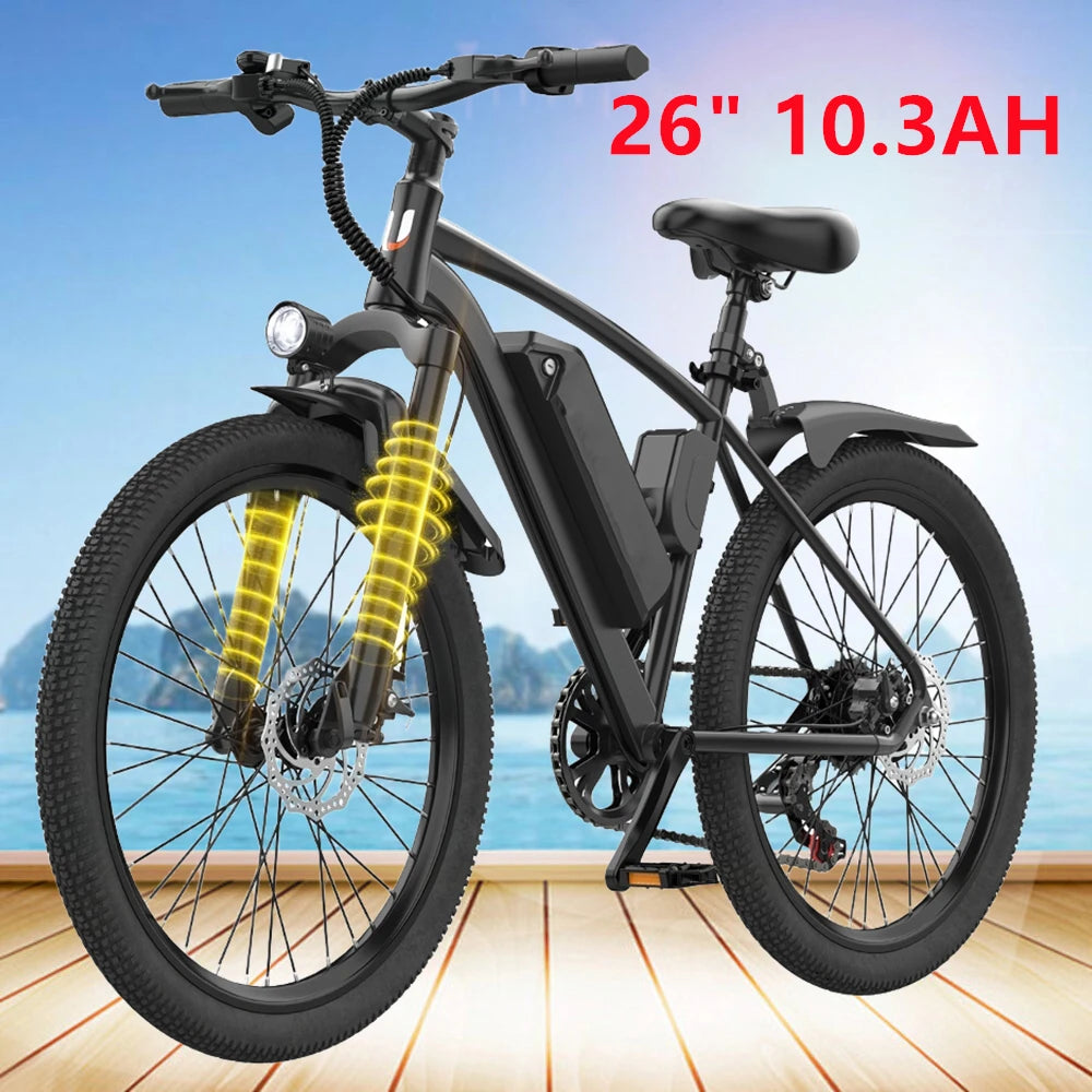 26" Electric Motorcycles Mountain E Bike for Adults, 600W Peak Motor Ebike 19.9Mph