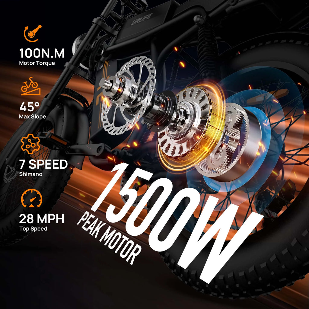 1500W Peak Electric Mountain Bike 48V 15.6Ah Removable Battery 28MPH 100 Mile Range Fat Tire E-Bike