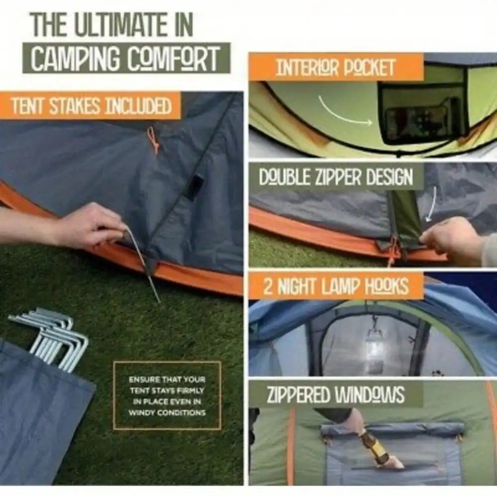 4-Person Pop Up Tent — Waterproof, 2 Doors