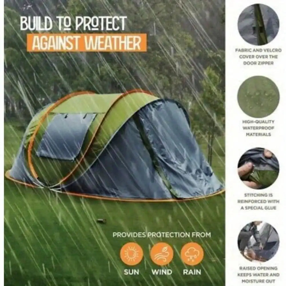 4-Person Pop Up Tent — Waterproof, 2 Doors