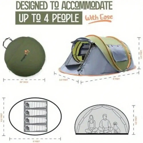 4-Person Pop Up Tent — Waterproof, 2 Doors
