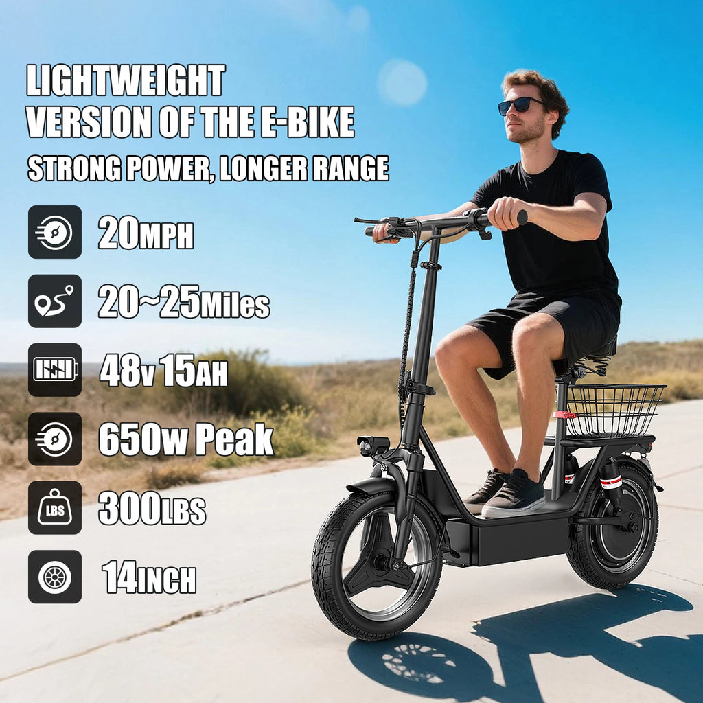 Electric Scooter 650W — With Seat, 20 MPH