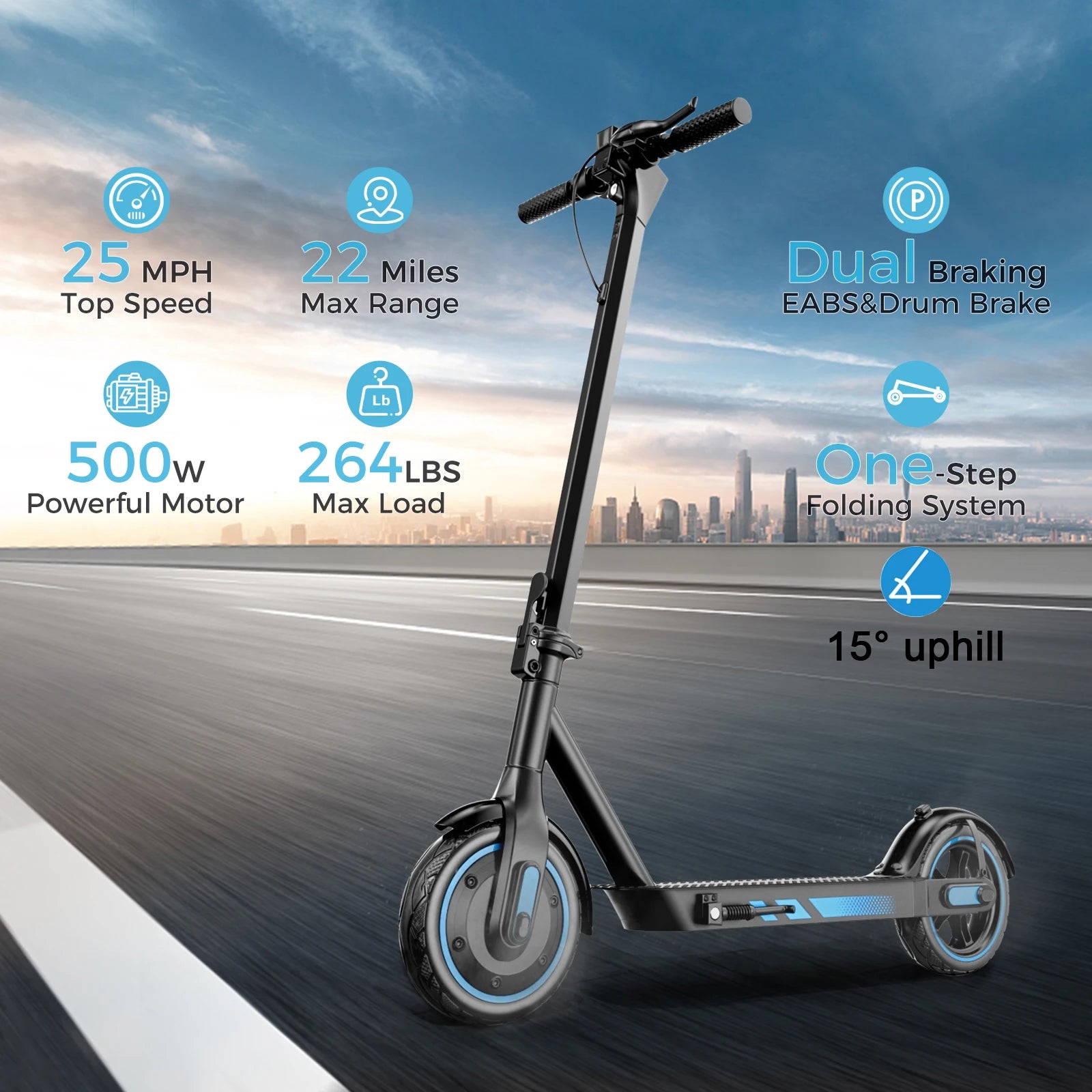 E-scooter 500W Motor 36V 10.5Ah 25MPH Speed 22mile Range Foldable Escooter