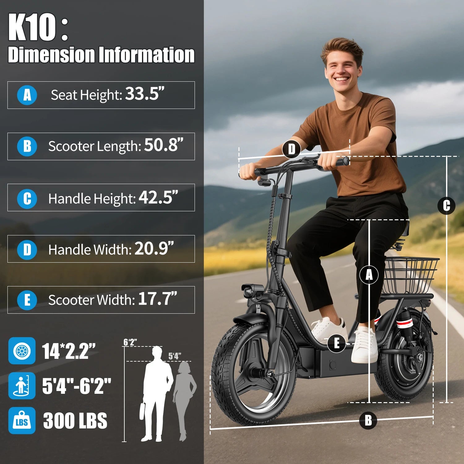Electric Scooter Adults,650W Peak Motor,With Seat,Up to 20MPH, 25Miles