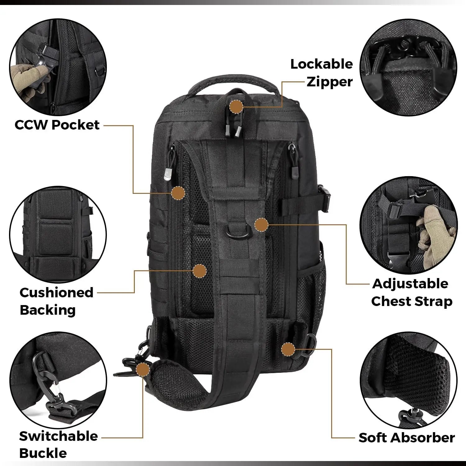 DBTAC 10L Tactical EDC Backpack | Military Shoulder Bag with Sling for Concealed Carry