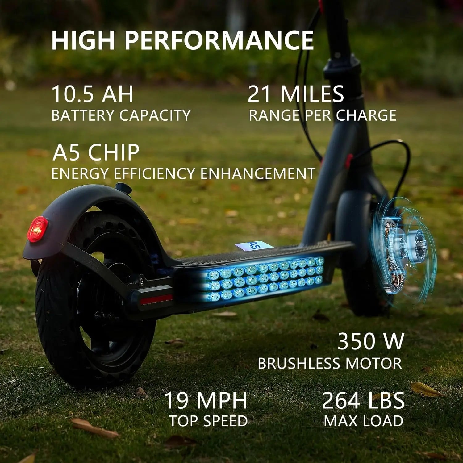 G5.0 Electric Scooter 36V 10.5AH High Capacity Battery 21Miles Long Range 19Mph 350 Motor