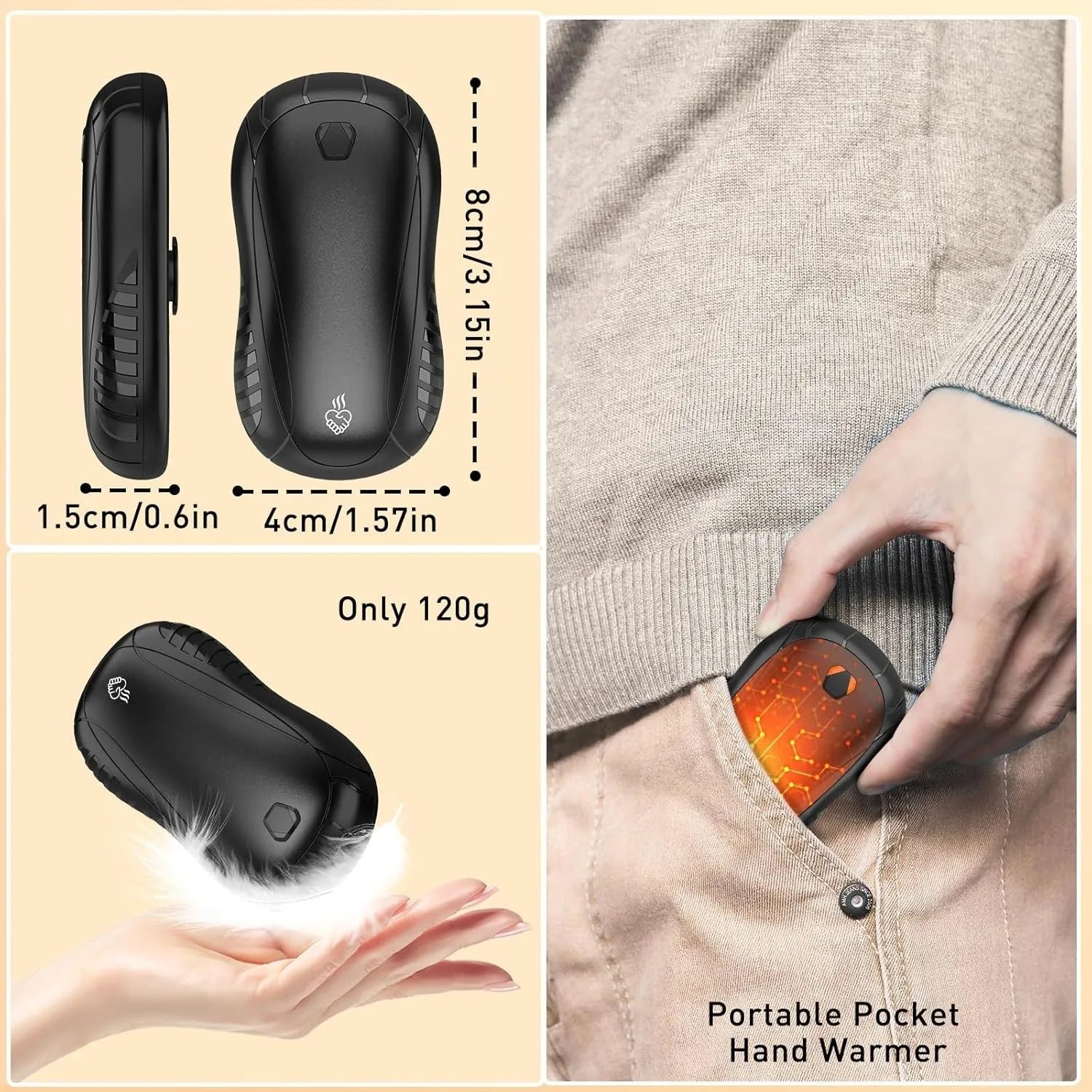 Rechargeable Hand Warmers — 2 Pack, 6000mAh