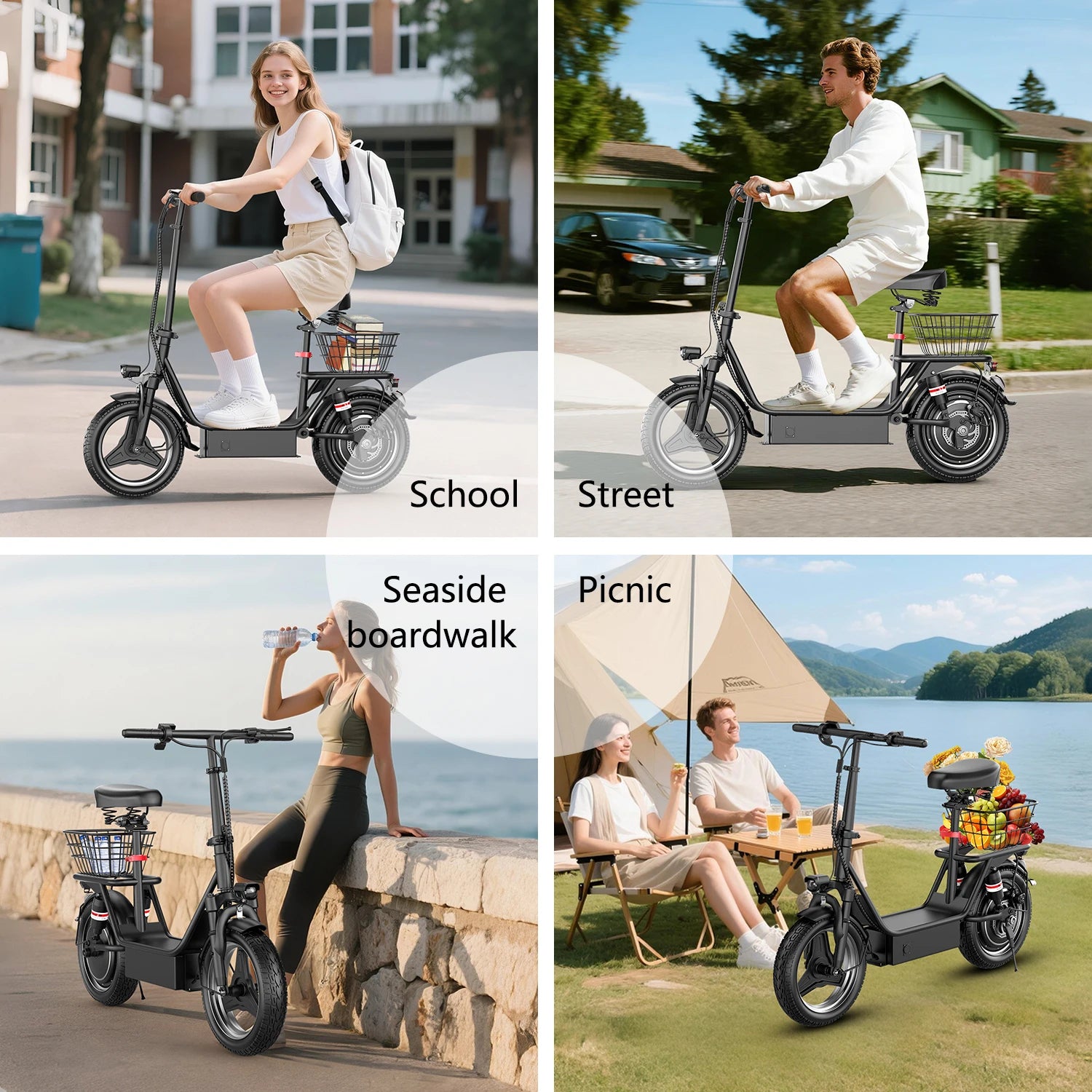 Electric Scooter Adults,650W Peak Motor,With Seat,Up to 20MPH, 25Miles