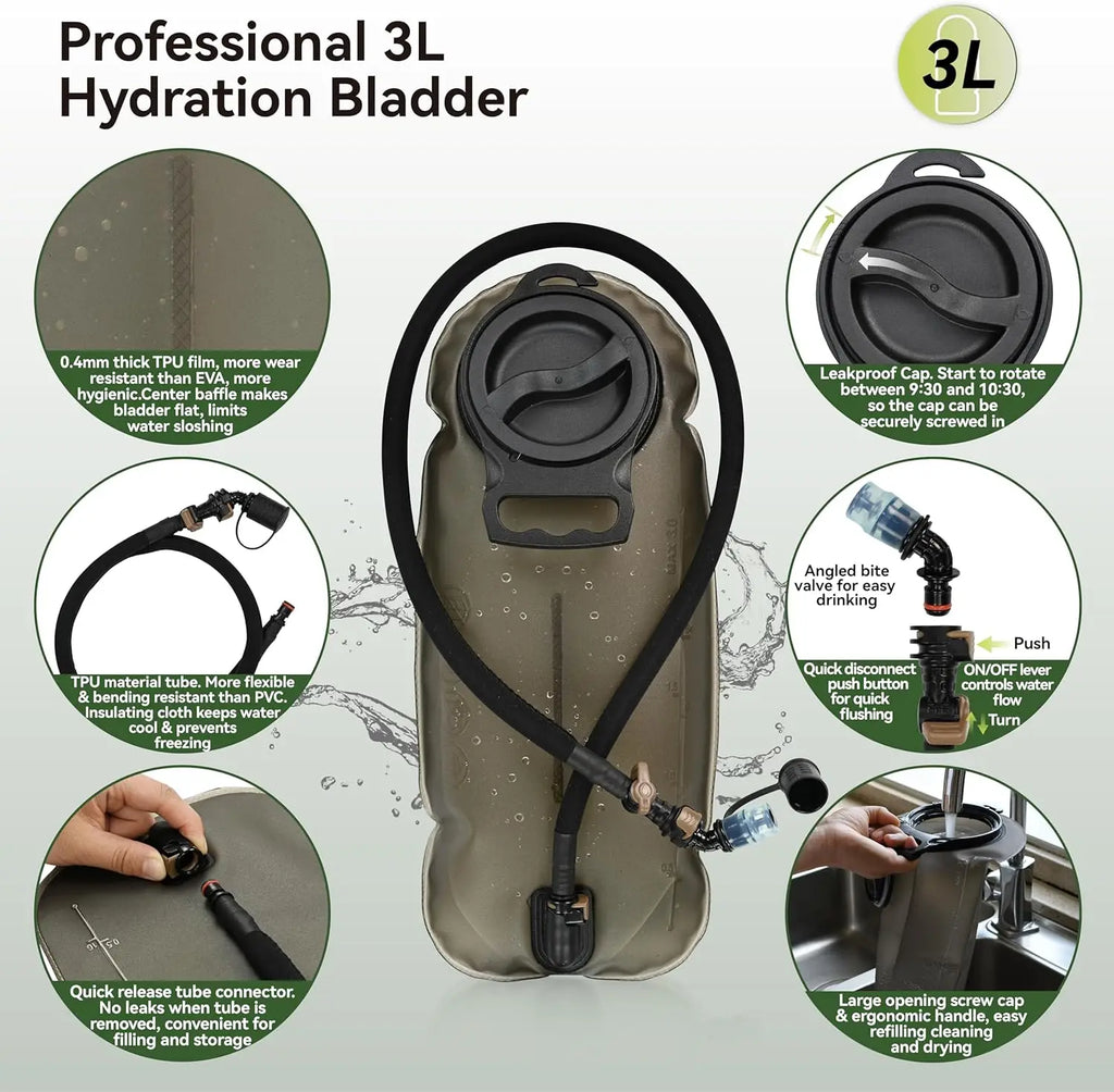 Tactical Hydration Backpack — 3L TPU Bladder