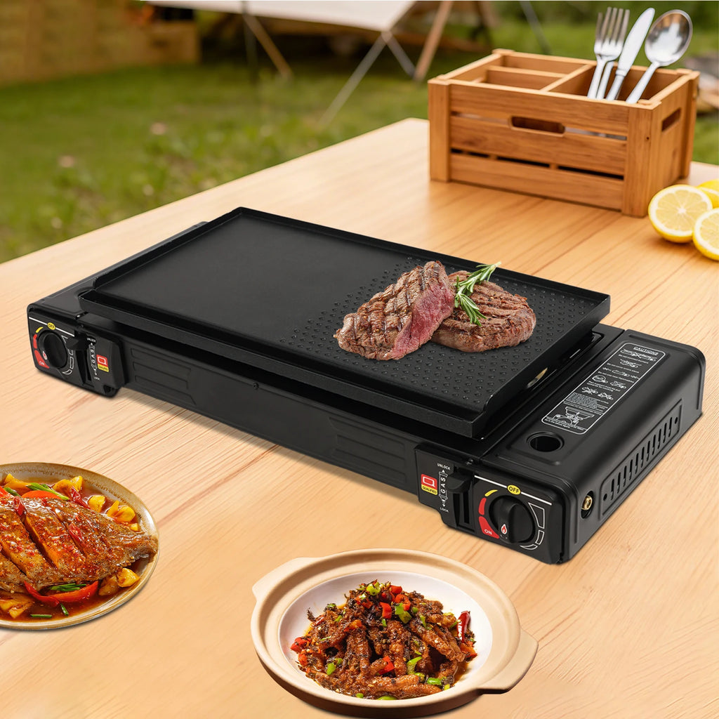 2-Burner Portable Butane Stove — Camping Cooktop