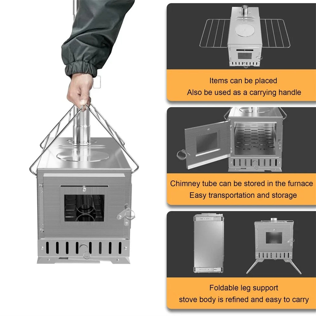 Hot Tent Wood Stove — Portable with 6 Chimney Pipes