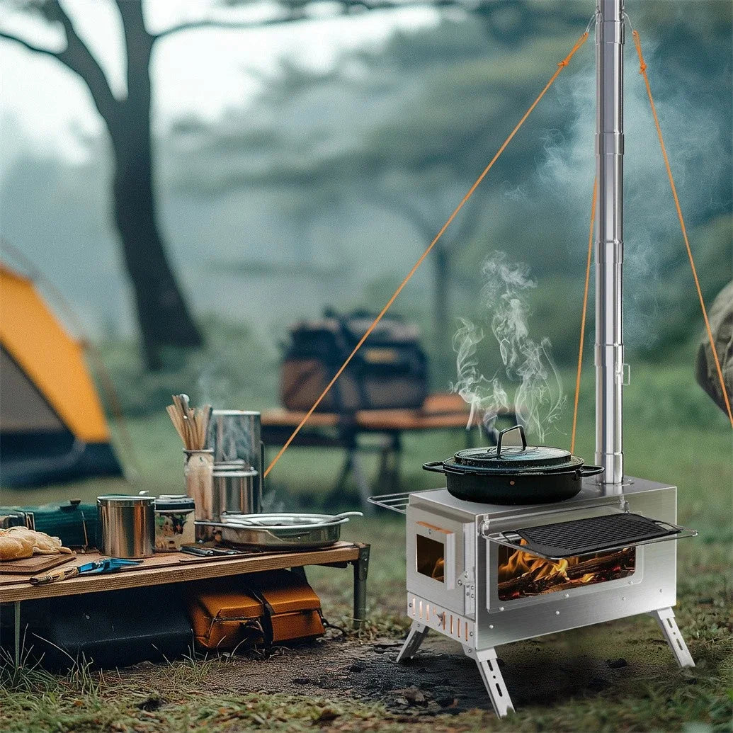 Hot Tent Stove, Portable Wood Stove with 6 Stainless Chimney Pipes
