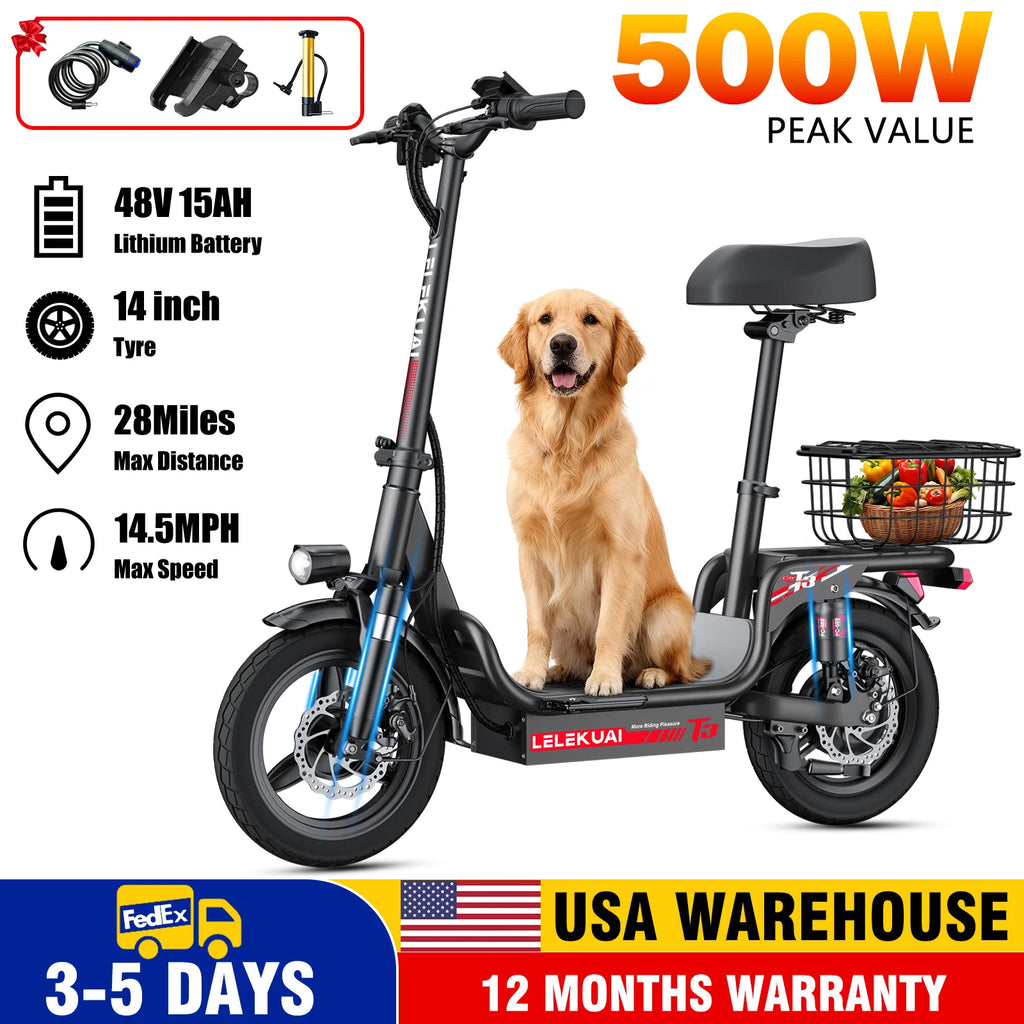 Adult Electric Scooter,500W motor,32mph, Foldable With a basket